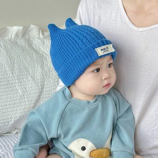 韩国Uamtor婴儿帽子秋冬季护耳帽可爱超萌字母针织保暖加厚毛线帽