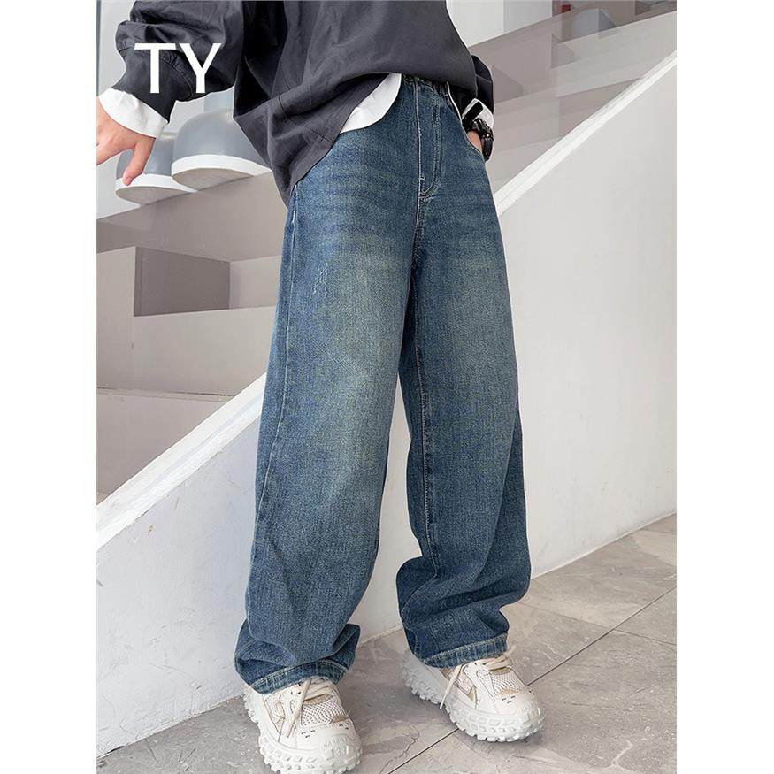 韩国TY童装潮牌男童牛仔加绒裤子秋冬季2025新款大儿童男孩直筒裤