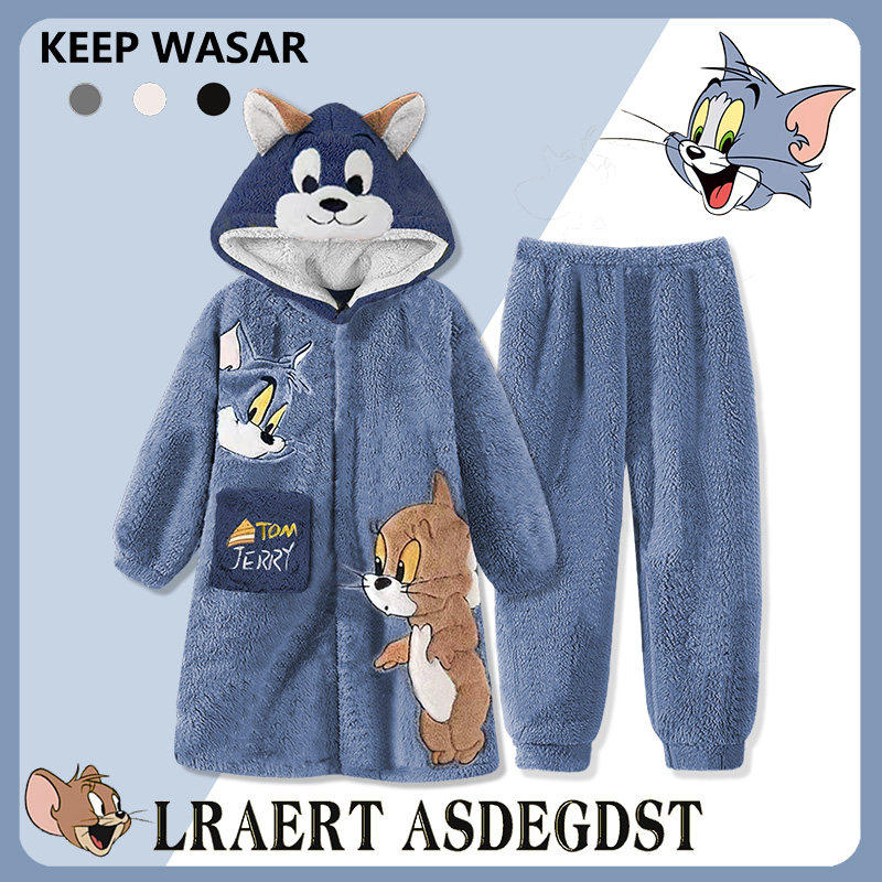 英国LMKL男童睡袍秋冬季加厚款珊瑚绒睡衣男孩中大儿童浴袍家居服