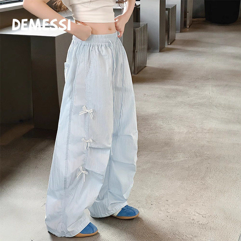 韩国DEMESSI女童蝴蝶结工装裤春夏季2026新薄款阔腿长裤休闲裤子