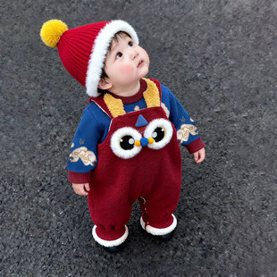 韩国Uamtor婴幼儿拜年服冬季加绒童装洋派喜庆连身衣新年抱衣