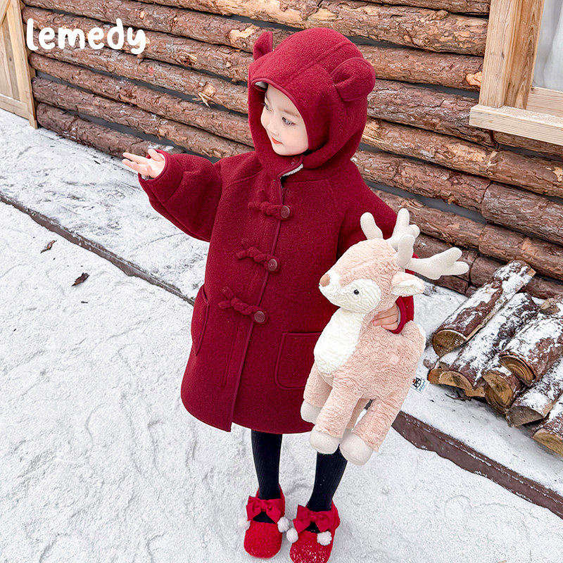 韩国Lemedy女童加绒外套冬季2025新款儿童冬装呢大衣过新年红衣服,童装/婴儿装/亲子装,呢大衣,淘宝优惠券,粉丝福利购,淘宝优惠卷