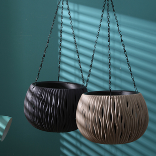 植谜吊盆加厚花盆悬挂式 造型藤编吊篮 塑料吊兰绿萝常春藤挂盆个性