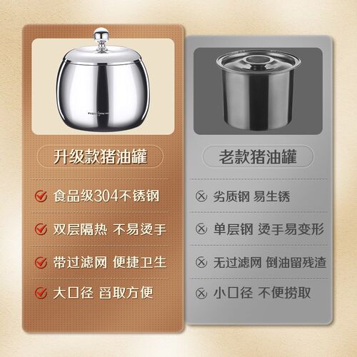 星闪不锈钢滤油壶家用双层防烫隔油过滤油锅304带盖子储油猪油罐