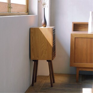 精选MUMO木墨 栅格柜 红橡木三层边柜可移动层板黑胡桃木栅格柜