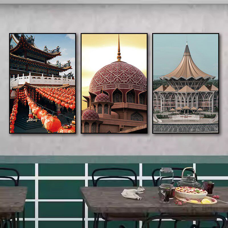 马来西亚装饰画吉隆坡双峰塔建筑风景酒店挂画东南亚风格餐厅壁画