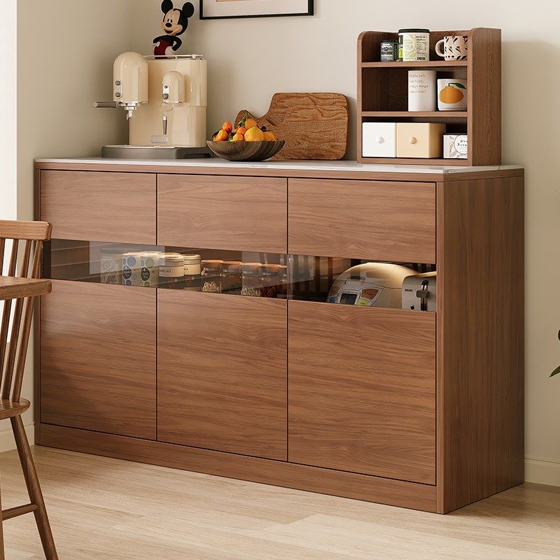 精选岩板实木餐边柜家用厨房落地茶水柜一体靠墙储物柜咖啡机置物