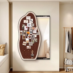 精选中古风玄关隐藏式全身镜diy毛毡板照片墙卧室推拉装饰隐身镜