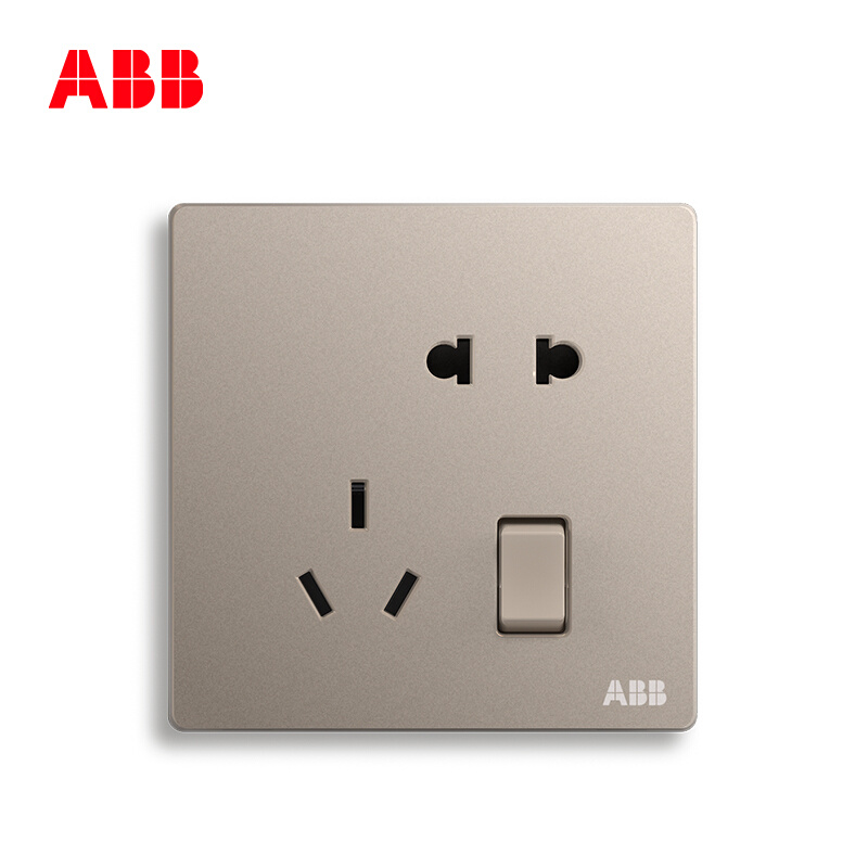 ABB开关插座轩致无框朝霞金一开五孔带开关墙壁电源插座AF225-PG