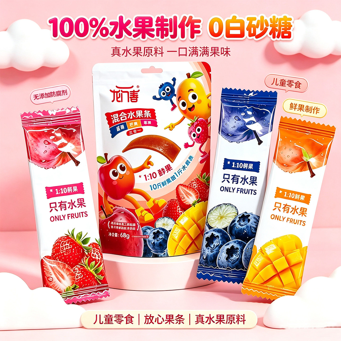 龙门春水果条无防腐剂小吃零嘴草莓蓝莓苹果棒果肉条