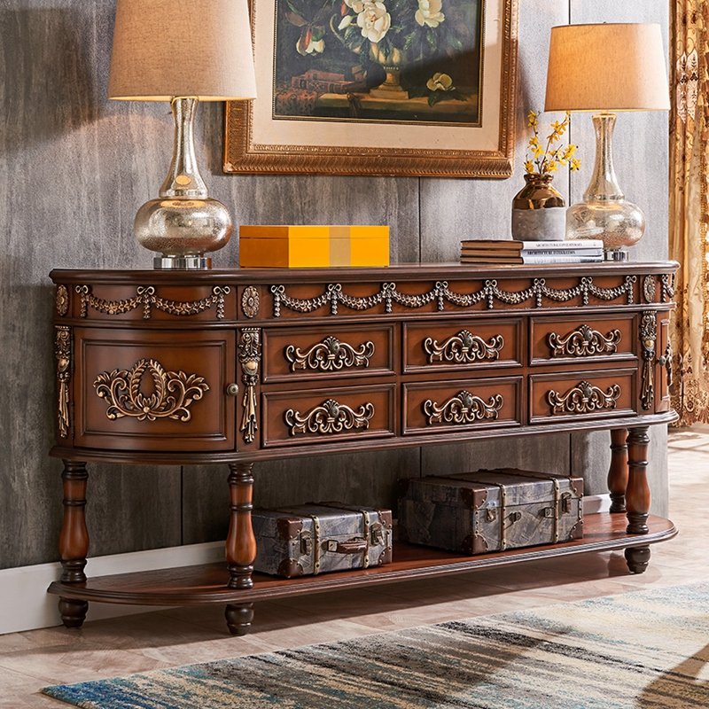 欧式玄关台实木美式玄关桌端景台靠墙走廊边桌沙发背靠可做电视柜