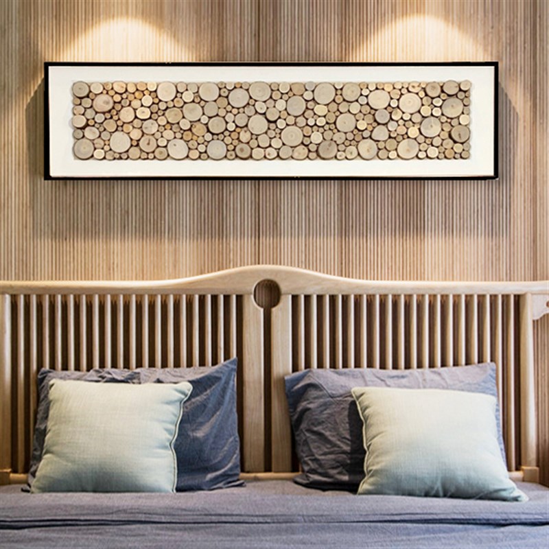 香樟木片实物装饰画茶馆中式壁画床头画手工立体实木框挂画样板间
