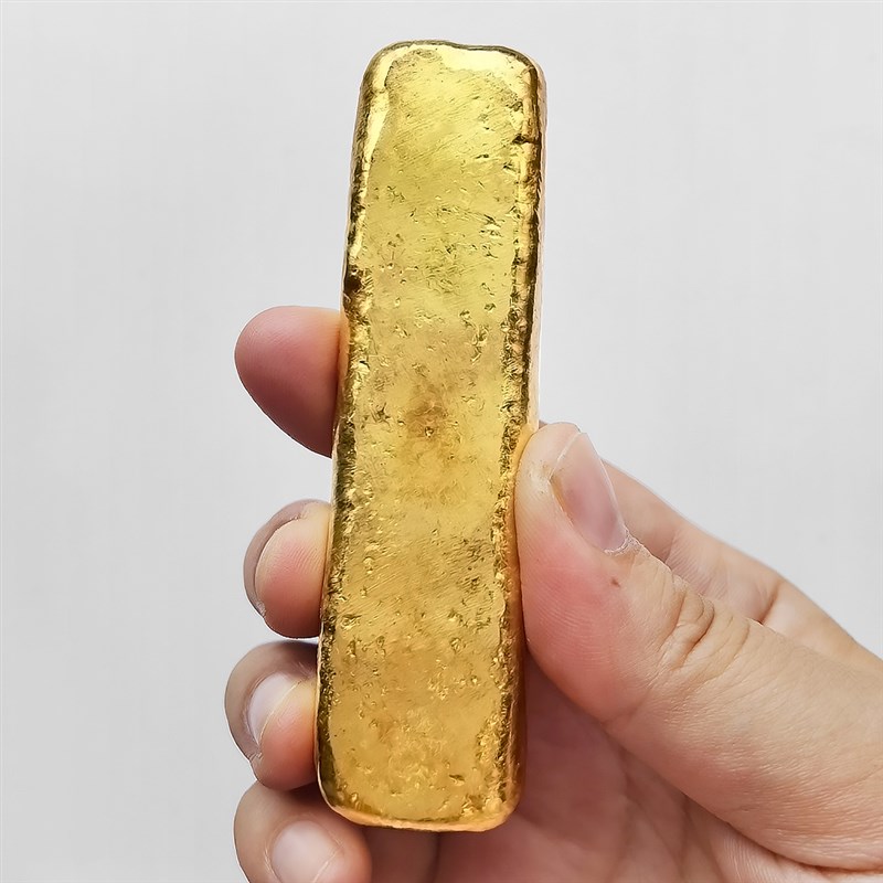 晋茂上上足赤金条影视道具仿金摆件 清末民初铜鎏金书房镇尺金块