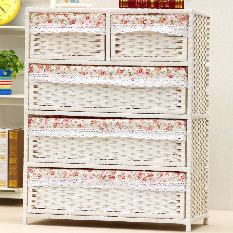 加厚藤编收纳柜抽屉式婴儿童柜宝宝衣柜家用杂物床头储物五斗柜子