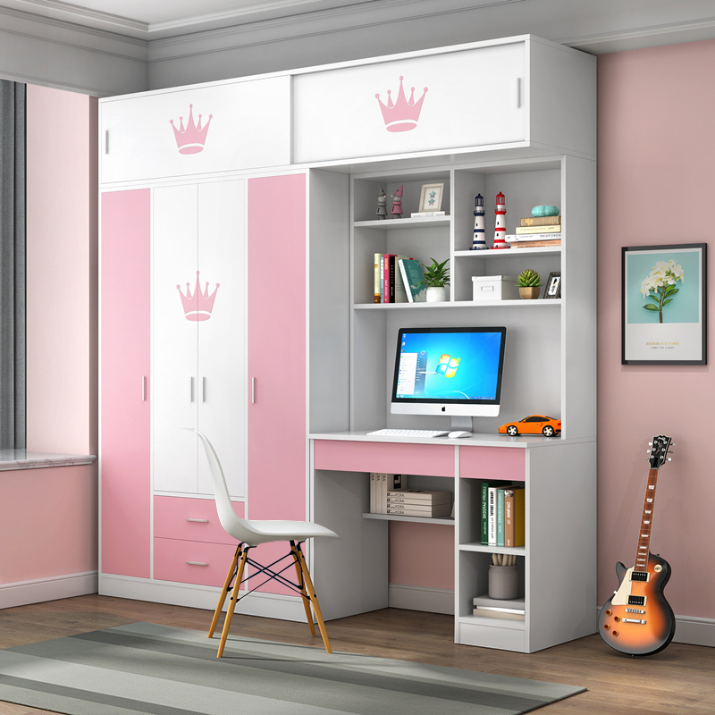 儿童衣柜书桌柜一体女孩多功能收纳储物简约家用卧室小户型挂衣柜