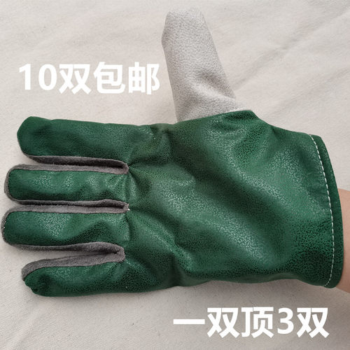 隔油工地耐脏全双层劳保皮手套耐磨机械加厚24线帆布电焊工防滑