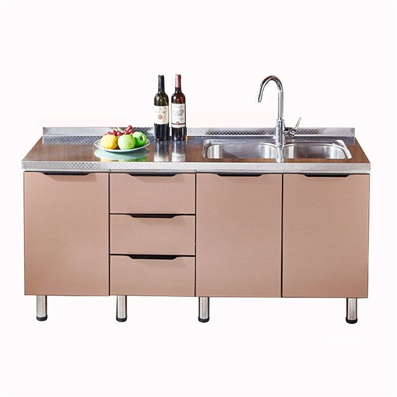 简易橱柜不锈钢厨柜家用厨房柜出租房灶台柜实木组装经济型水槽柜