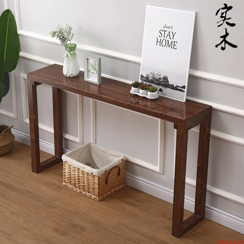 新中式实木长桌子窄靠墙暖气置物架玄关桌简约长条案几端景台包邮