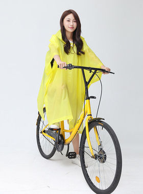 时尚eva户外徒步旅游成人便携黄色雨衣透明斗篷套头雨衣女雨披