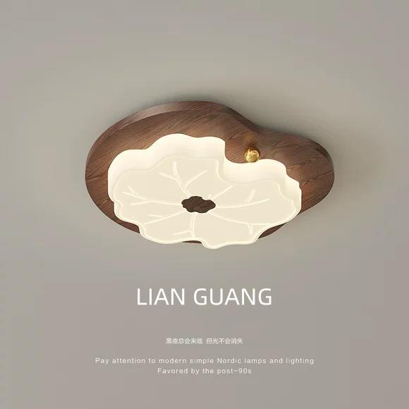 全光谱护眼卧室灯新中式飞机胡桃木色奶油风创意荷叶护眼吸顶灯