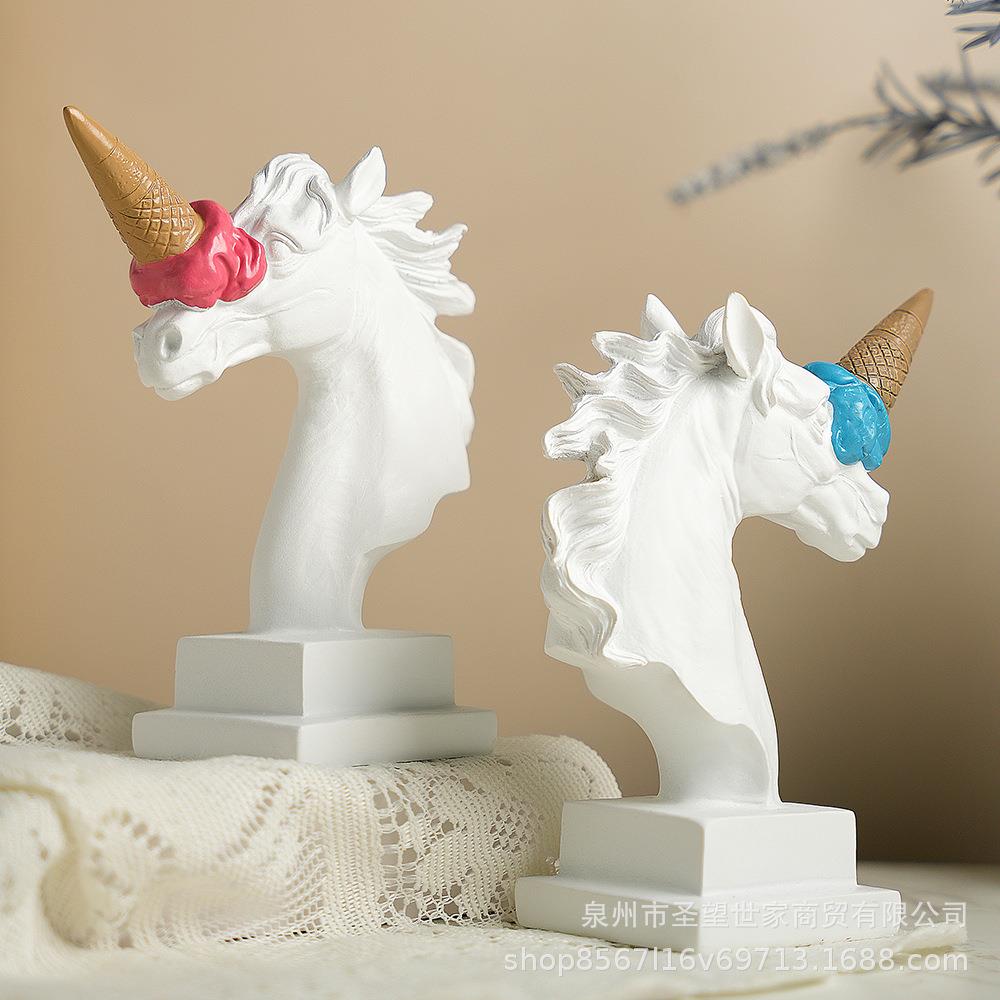跨境欧式现代热品冰淇淋砸马头雕塑简约卧室客厅玄关桌面装饰摆件
