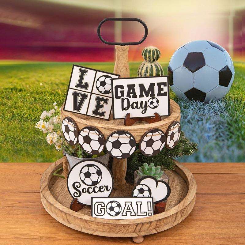 跨境美式风格运动主题木质工艺品摆件 热爱足球款分层托盘装饰品