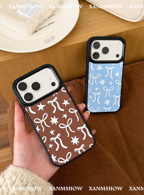 XANMSHOW希木秀·粽色蝴蝶结/蓝色蝴蝶结浮雕苹果磁吸手机壳iphone17promax原创时尚ins简约16pro手机壳15