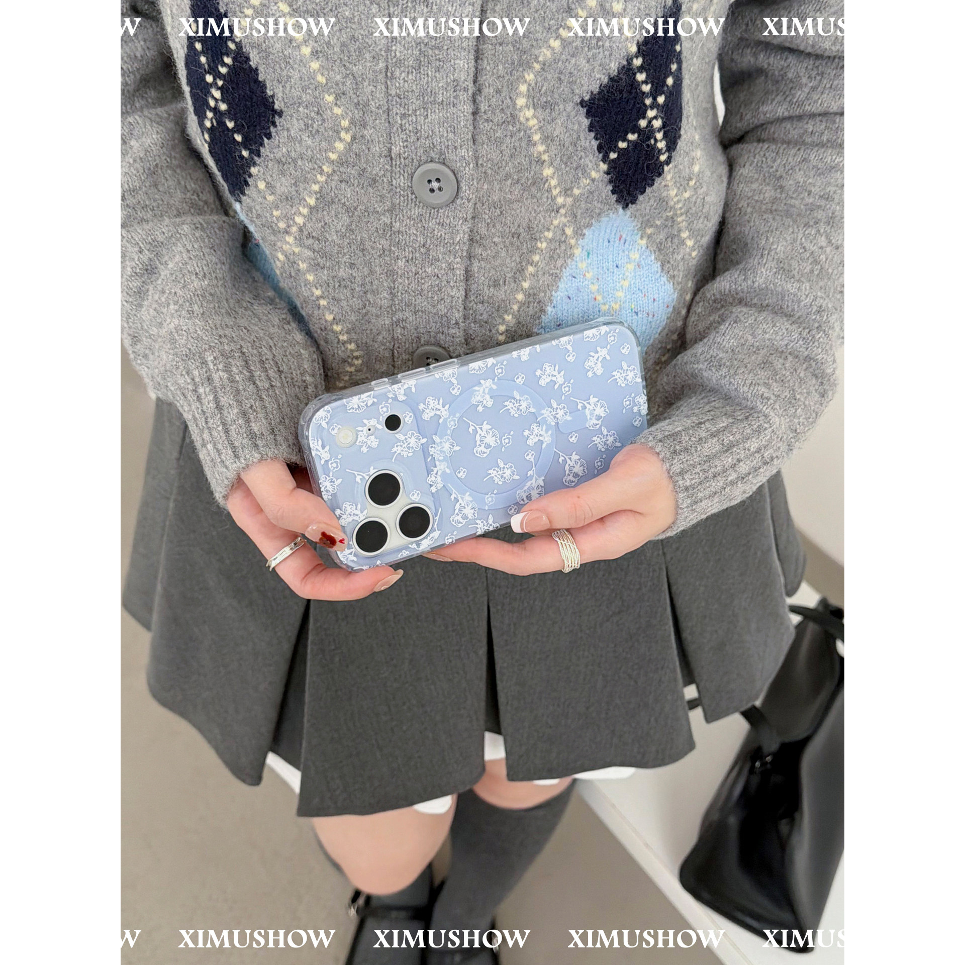 XIMUSHOW希木秀·蓝色碎花iphone手机壳磁吸苹果手机壳iphone17promax原创花卉简约16promax手机壳15promax