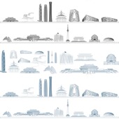 北京建筑城市地标志天际线条线描稿插画旅游设计剪影景点手绘素材