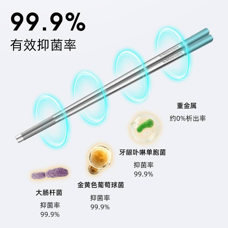 DeBohren抗菌316不锈钢筷子一人一筷分餐家用耐高温防霉高档餐具
