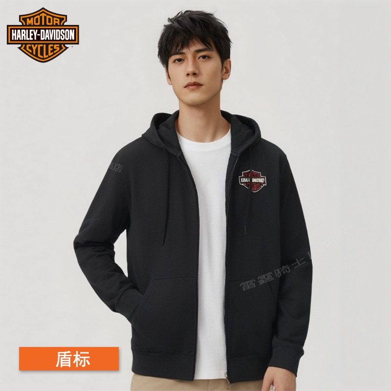 哈雷长袖卫衣袋鼠口袋连帽衫