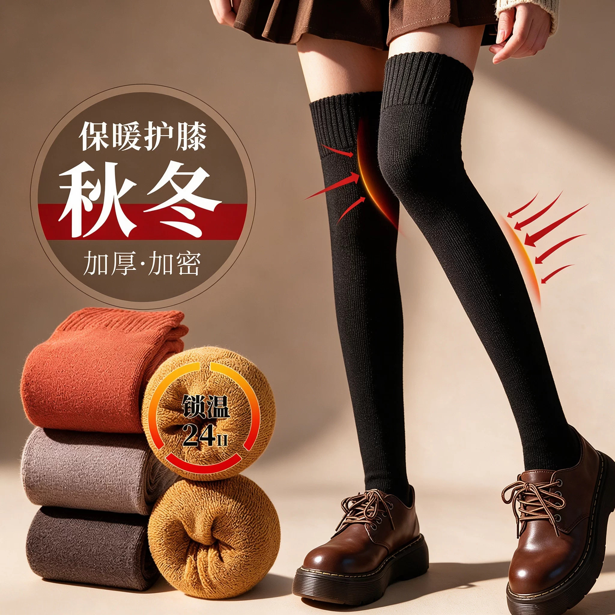 袜子女秋冬款长筒袜羊毛羊绒加厚