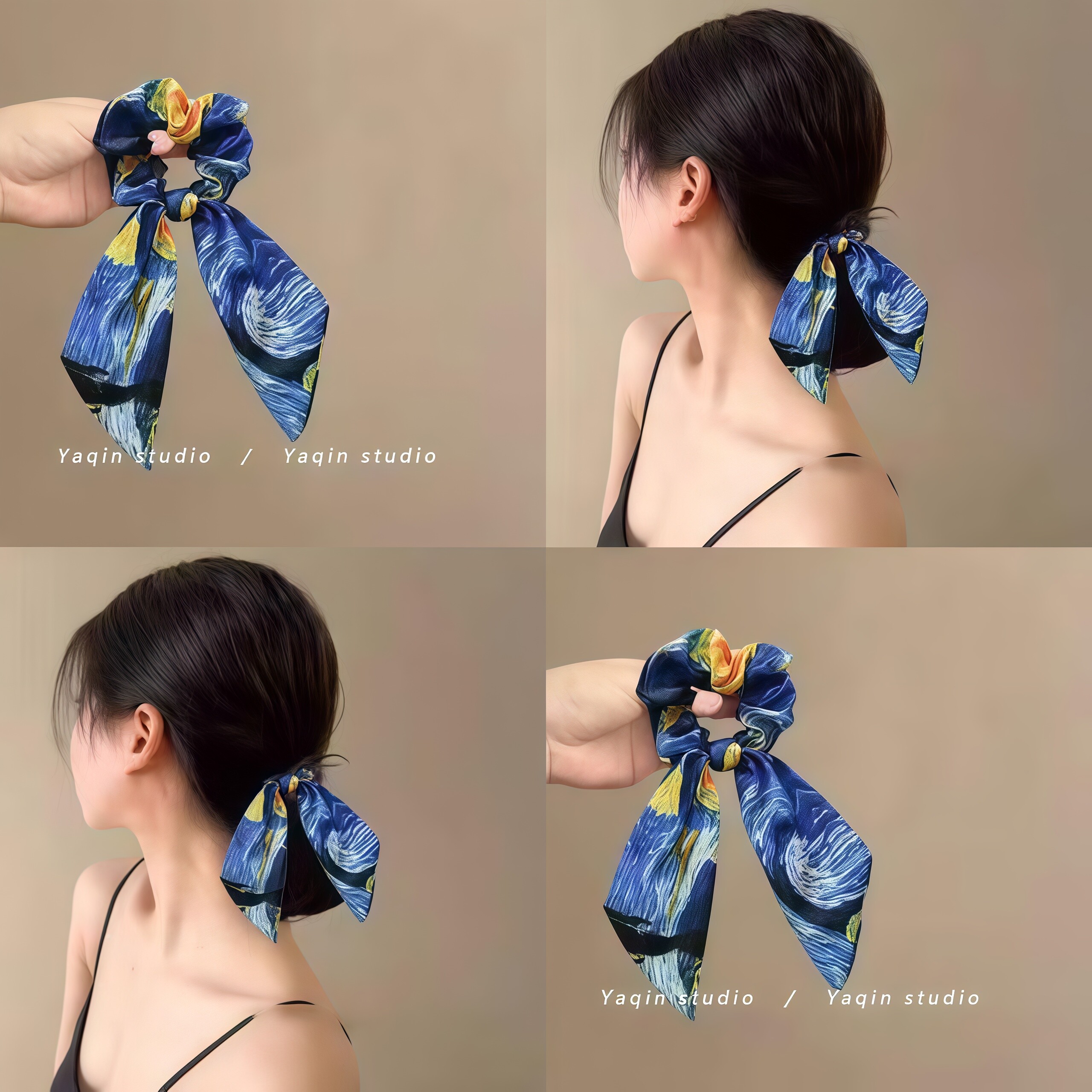 发饰女新款野玫瑰梵高飘带大肠发圈星空缎面油画发带头绳皮筋发绳,饰品/流行首饰/时尚饰品新,发饰,淘宝优惠券,粉丝福利购,淘宝优惠卷