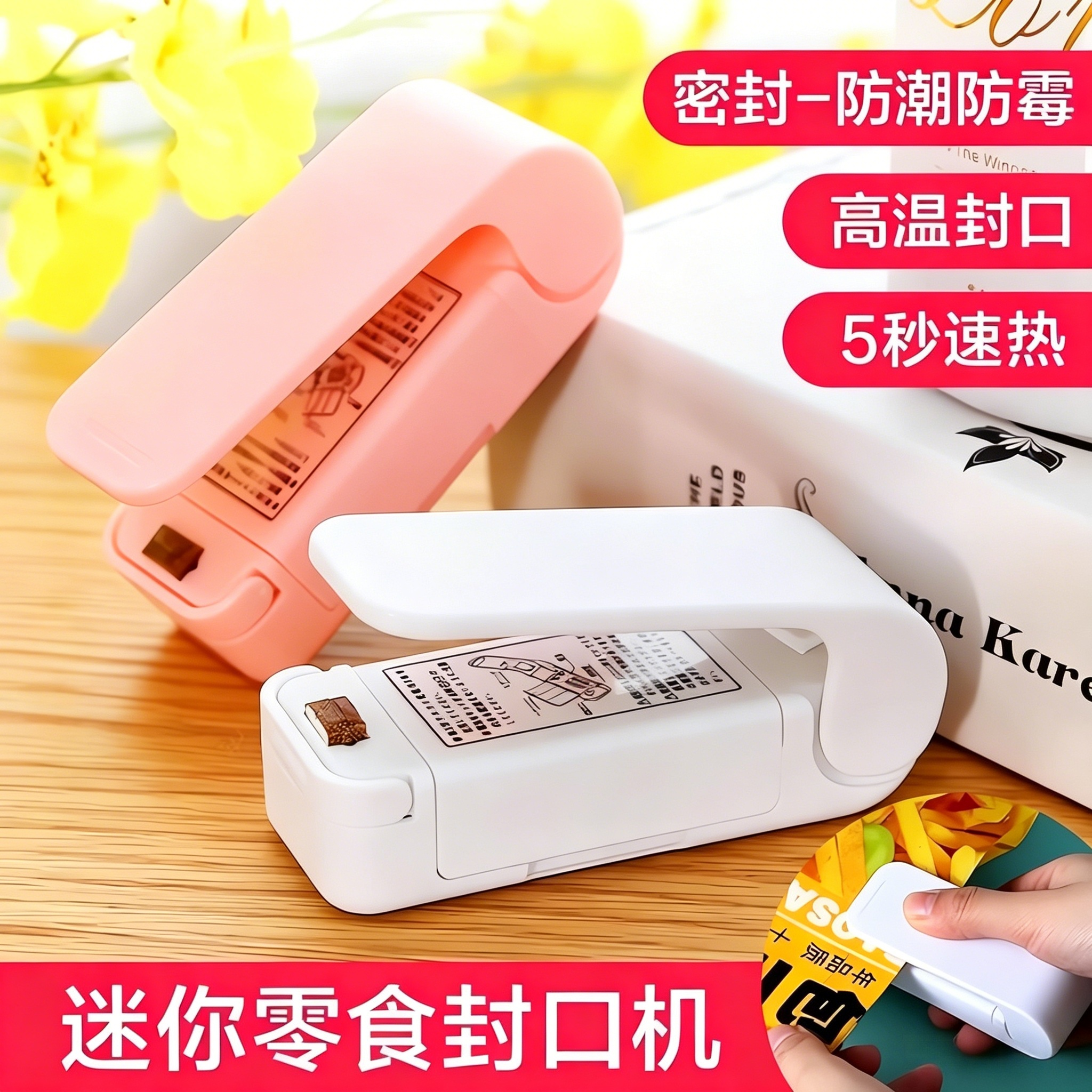 新品迷你零食封口机家用便携式5秒速热密封防潮防霉高温密封口器