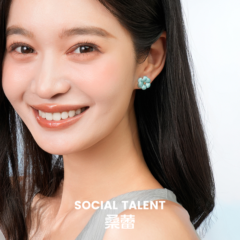 桑蕾小山茶耳钉时尚甜美气质