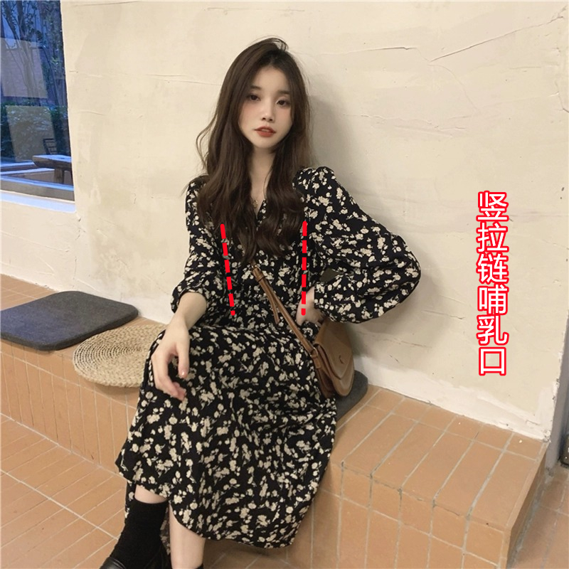 2023秋冬季哺k乳衣外出辣妈款宽松产后哺乳衣服加绒秋装哺乳洋装