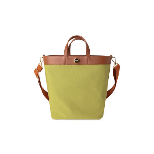 FIBRENO竖版牛皮拼帆布托特包 橄榄绿色 DIECI TUTTI BAG TALL