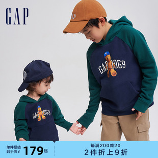 Gap男童秋冬LOGO碳素软磨连帽衫 儿童装 布莱纳小熊洋气卫衣785247
