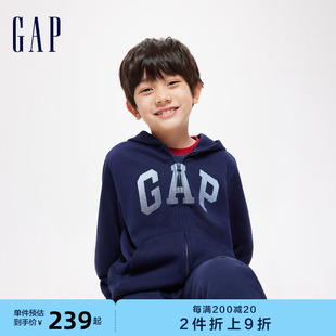 运动外套429331 LOGO刺绣宽松连帽卫衣儿童装 新款 Gap男童2024春季