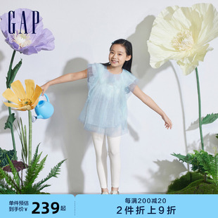 上衣890484 T恤甜美儿童装 网纱荷叶边短袖 Gap女童2024春夏新款