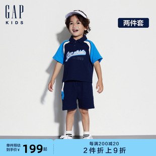 新款 logo撞色polo短袖 T恤短裤 465417 Gap男幼童2024夏季 套装 儿童装