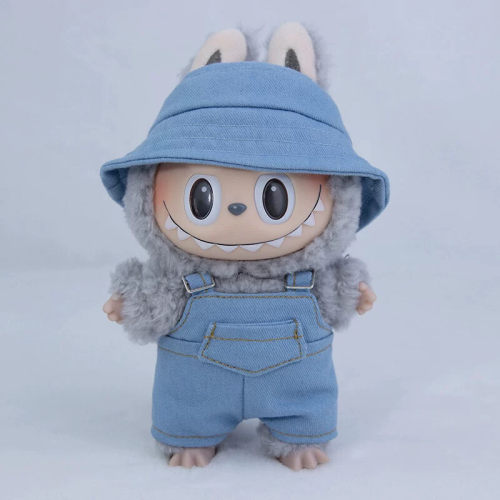 一二三代labubu拉布布衣服搪胶盲盒挂件娃衣渔夫帽牛仔背带裤套装