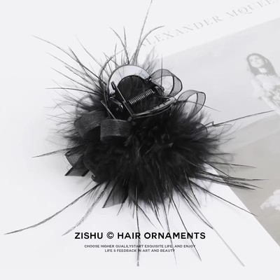 【下单立减50】设计感网纱羽毛抓夹百搭发饰盘发夹头花鲨鱼夹ZQ