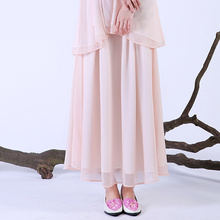 中式 高腰裙子 中国风丝质半身裙双层中长裙纯色襦裙夏季