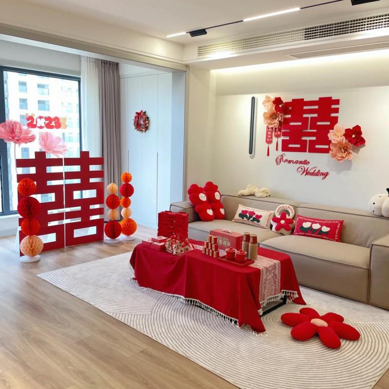 结婚仿真花落地摆件婚礼引路花婚房客厅卧室背景装饰网红落地纱花