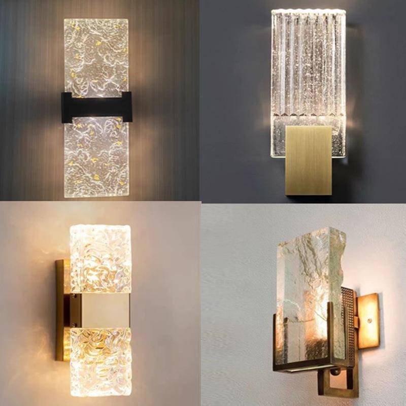 北欧创意客厅楼梯灯卧室壁灯轻奢简约现代书房玄关全铜水晶壁灯