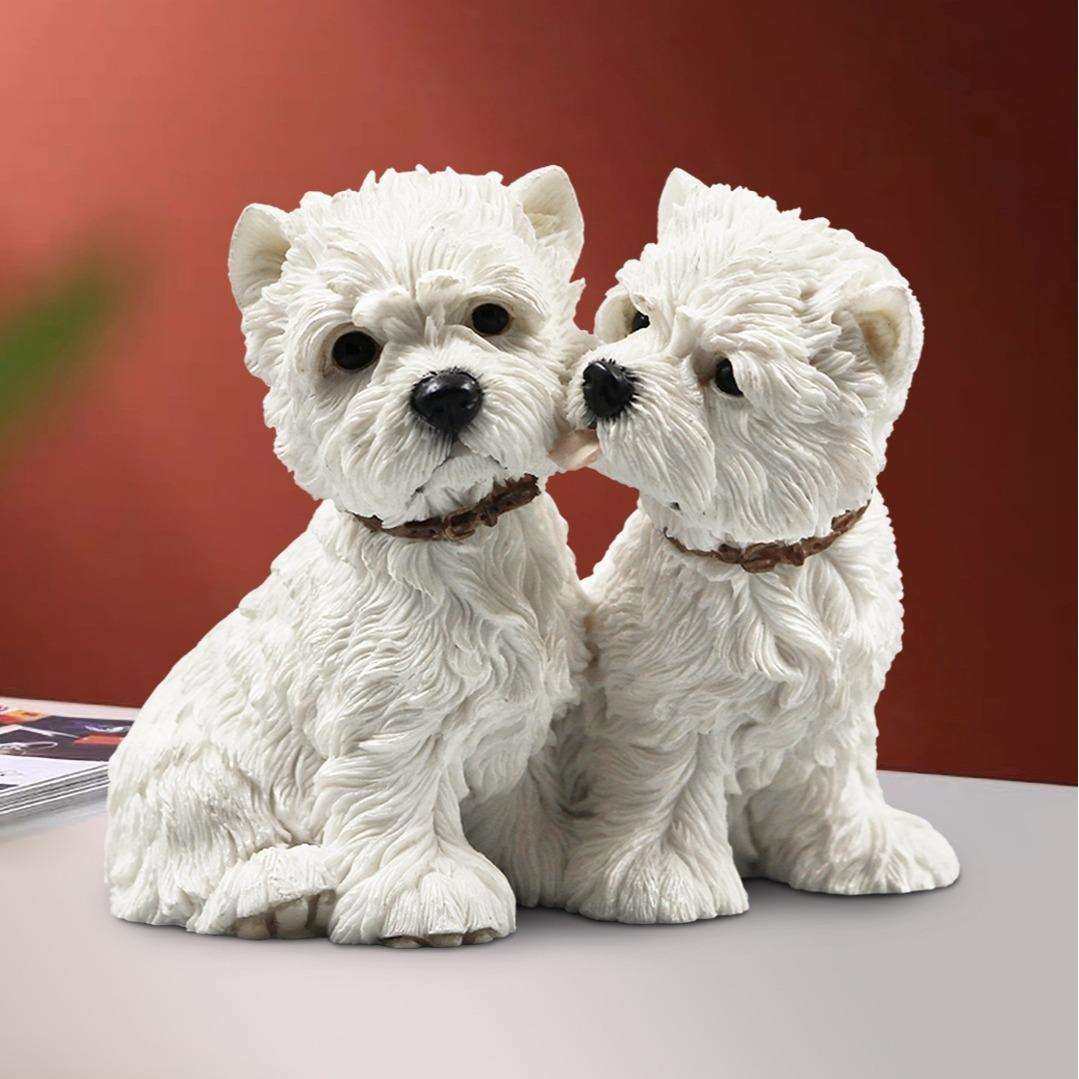 厂家直供西高地情侣犬仿真狗模型车载摆件树脂工艺品纪念品