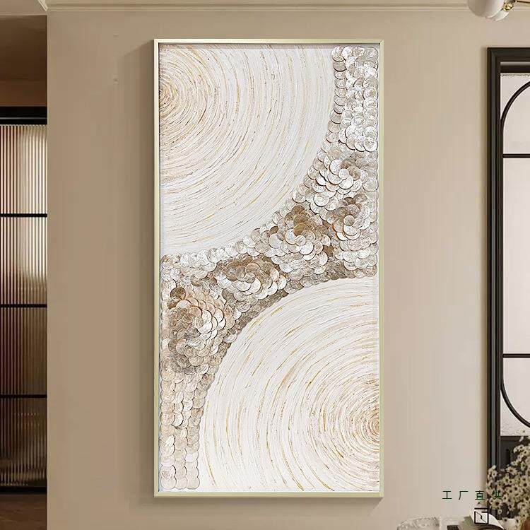 欧式轻奢金色贝壳艺术油画客厅玄关装饰画感酒店家居壁挂墙饰