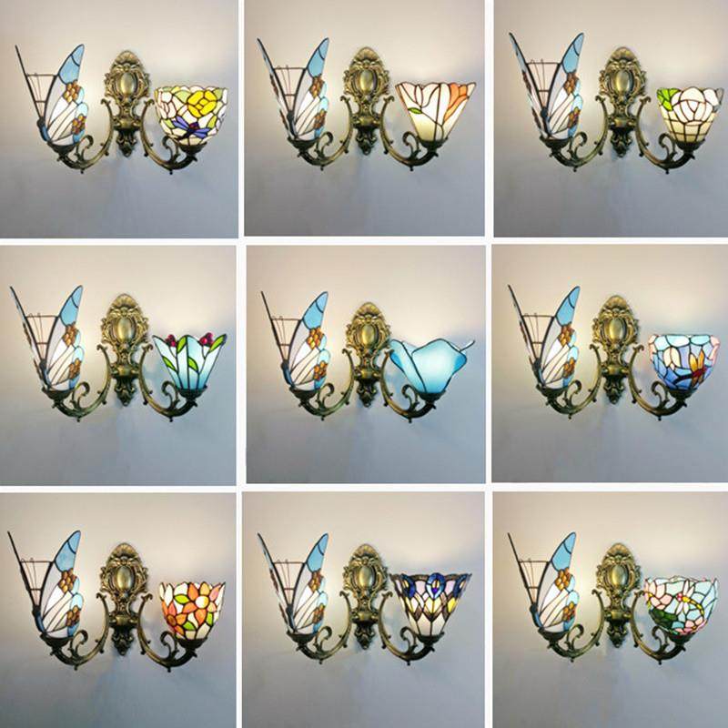 欧美式复古彩色玻璃酒吧卧室床头壁灯创意地中海网红餐厅老调光灯