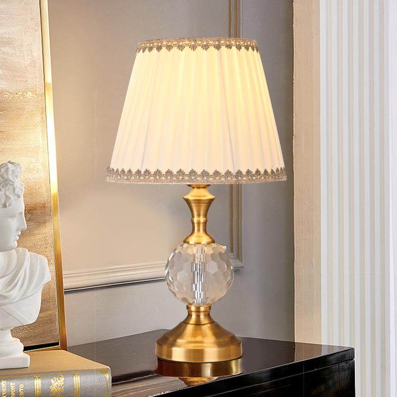 简约水晶台灯布艺灯罩出口宫廷高级感轻奢床头客厅玄关装饰摆件